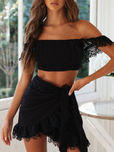 Women's one-shoulder sexy lace tube top skirt two-piece set