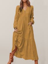 Women's Button Cotton Linen Retro Casual Long Sleeve Big Swing Dress