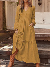 Women's Button Cotton Linen Retro Casual Long Sleeve Big Swing Dress