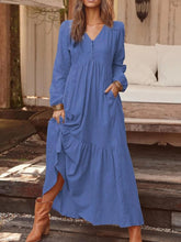 Women's Button Cotton Linen Retro Casual Long Sleeve Big Swing Dress