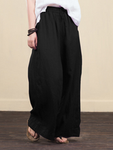 Women's solid color  linen loose wide-leg pants