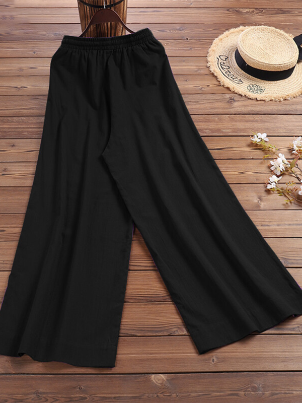 Women's solid color  linen loose wide-leg pants