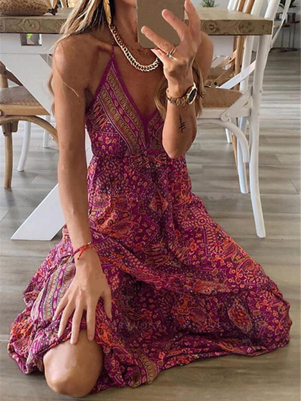 Women's Sexy Slip Skirt Bohemian Print Dress