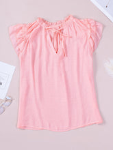 Women's woven casual V-neck lace-up small fly-sleeve shirt