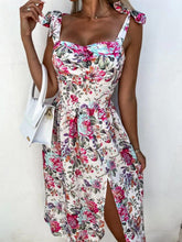 Elegant Floral Print Sleeveless Midi Dress