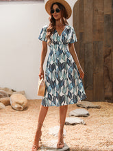 Leaf Print V-neck Vacation Midi Dress