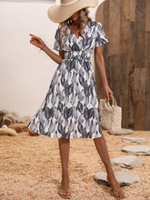Leaf Print V-neck Vacation Midi Dress
