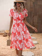 Leaf Print V-neck Vacation Midi Dress