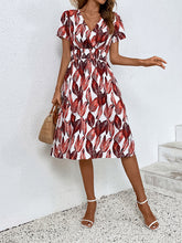 Leaf Print V-neck Vacation Midi Dress