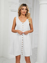 Women's Knitted Sleeveless Button Pocket Round Neck Slit Waist Dress