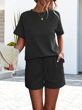 Women's Knitted Round Neck Ruffle Short Sleeve Shorts Casual Two-piece Set