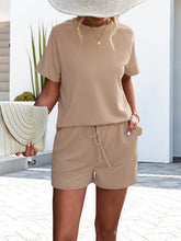 Women's Knitted Round Neck Ruffle Short Sleeve Shorts Casual Two-piece Set