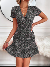 Women's Woven V Neck Short Sleeve Printed Dress