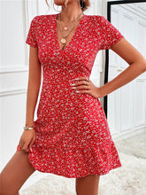 Women's Woven V Neck Short Sleeve Printed Dress