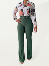 Set printed long-sleeved shirt top wide-leg pants two-piece set