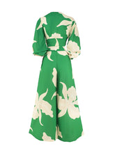 Printed V-neck lantern sleeve short shirt high waist wide-leg pants two-piece set