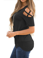 Cross strap off-shoulder short-sleeved round neck slim fit women's T-shirt