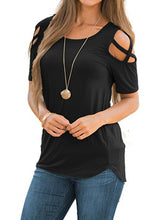 Cross strap off-shoulder short-sleeved round neck slim fit women's T-shirt