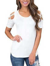 Cross strap off-shoulder short-sleeved round neck slim fit women's T-shirt