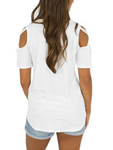 Cross strap off-shoulder short-sleeved round neck slim fit women's T-shirt