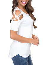 Cross strap off-shoulder short-sleeved round neck slim fit women's T-shirt