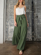 Women's woven strap elastic waist this kind of wide-leg A-type casual trousers