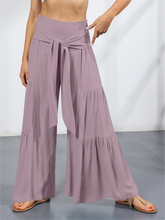 Women's woven strap elastic waist this kind of wide-leg A-type casual trousers