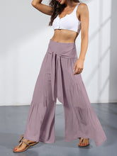 Women's woven strap elastic waist this kind of wide-leg A-type casual trousers