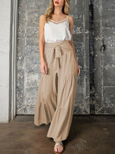 Women's woven strap elastic waist this kind of wide-leg A-type casual trousers