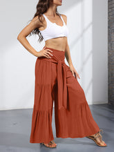 Women's woven strap elastic waist this kind of wide-leg A-type casual trousers