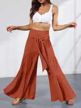 Women's woven strap elastic waist this kind of wide-leg A-type casual trousers