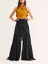 Women's woven strap elastic waist this kind of wide-leg A-type casual trousers