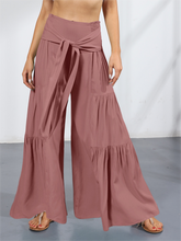 Women's woven strap elastic waist this kind of wide-leg A-type casual trousers