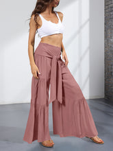 Women's woven strap elastic waist this kind of wide-leg A-type casual trousers