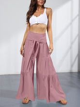 Women's woven strap elastic waist this kind of wide-leg A-type casual trousers