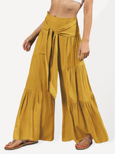 Women's woven strap elastic waist this kind of wide-leg A-type casual trousers