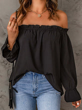 One-neck chiffon shirt solid color pullover sexy off-the-shoulder top