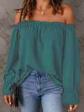 One-neck chiffon shirt solid color pullover sexy off-the-shoulder top