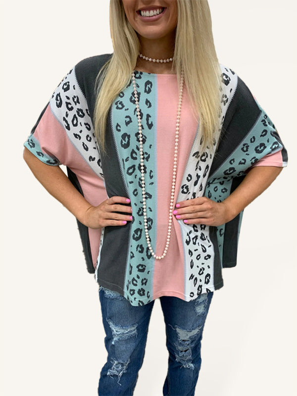 Printed half-sleeve loose casual pullover top