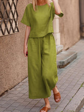 Women's Casual Short Sleeve Cotton Pants Set