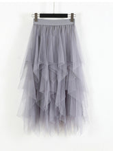 Mesh splicing skirt high waist slimming solid color mid-length fairy skirt