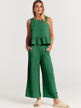 Sleeveless pleated vest wide-leg cropped pants casual suit