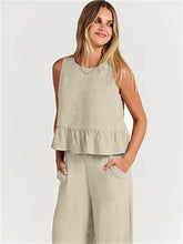 Sleeveless pleated vest wide-leg cropped pants casual suit