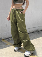 Women's Woven Pants Loose Retro Drawstring Casual Overalls