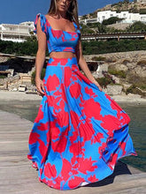 New women's two-piece suit fashion print sexy big swing skirt suit