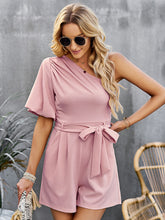 Women's Elegant Solid Color One Shoulder Rompers