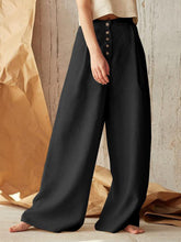 Women's Solid Color Single-breasted Button Casual High Waist Wide Leg Pants