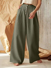 Women's Solid Color Single-breasted Button Casual High Waist Wide Leg Pants