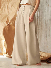 Women's Solid Color Single-breasted Button Casual High Waist Wide Leg Pants