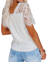 Short Sleeve V Neck Feather Lace Sleeve Blouse